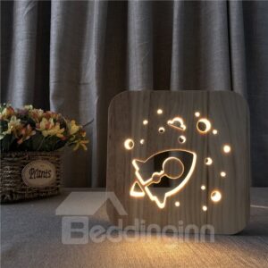 Natural Wooden Creative Rocket Pattern Design Light for Kids