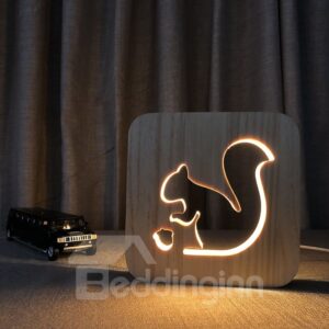 Natural Wooden Creative Squirrel Pattern Design Light for Kids