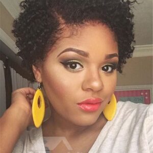 Pixie Kinky Curly Short Natural Black Synthetic Hair For Round Face Lace Front Cap African American Wigs