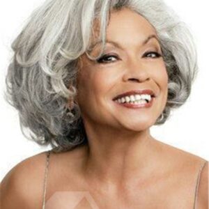 Salt and Pepper Hair Bob Style Wavy Synthetic Lace Front Cap Wig