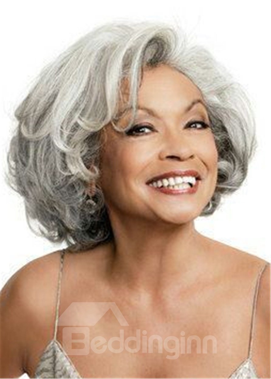 Salt and Pepper Hair Bob Style Wavy Synthetic Lace Front Cap Wig - Image 28