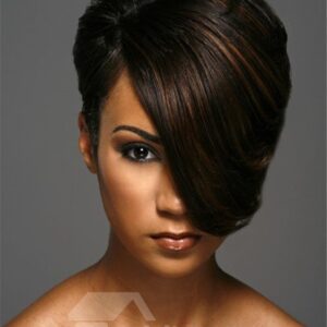 African American Women Boy Cuts Straight Synthetic Hair Wigs With Full Bangs Capless Wigs 8 Inches