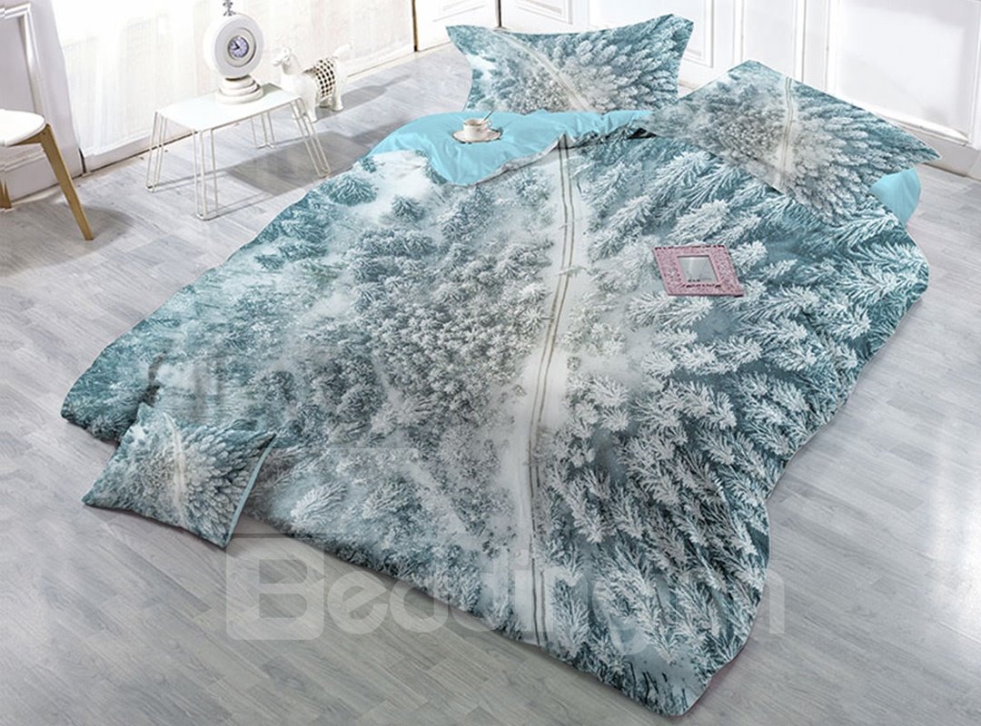 Snow-covered Trees Wear-resistant Breathable High Quality 60s Cotton 4-Piece 3D Bedding Sets - Image 5