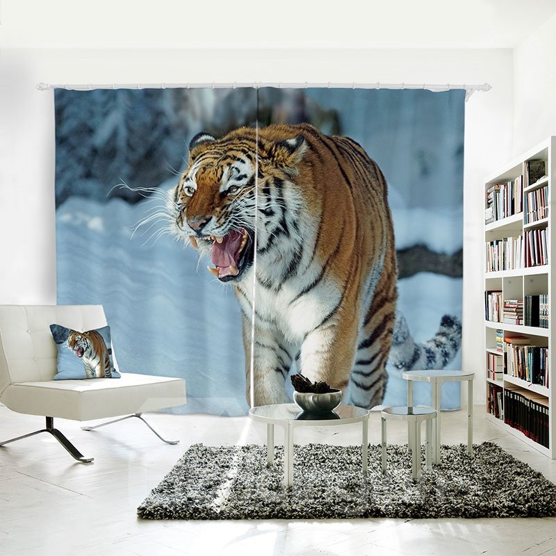 3D Printed Vivid Tiger Pattern Polyester Curtain - Image 7