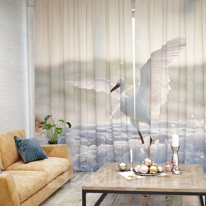 Vivid Egret Pattern 3D Printed Polyester Curtain - Image 3