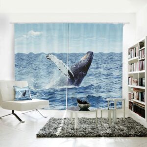 Vivid Whale Pattern 3D Printed Polyester Curtain