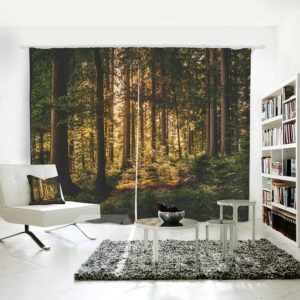 Sunshine and Morning Woods Pattern 3D Room Darkening Curtains 2 Panel Set 87 Inches Wide and 84 Inches with 260g ©O Thick Silky Soft Touch Polyester Bold Graphics Printed with Art Digital Printing Technology