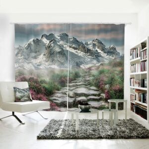 A Path to the Snowy Mountain Pattern 3D Polyester Curtain