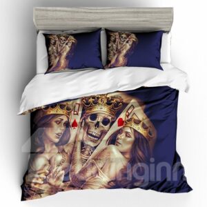 Skull King and Beauty Queen Printed Polyester 3-Piece 3D Bedding Sets/ Duvet Covers