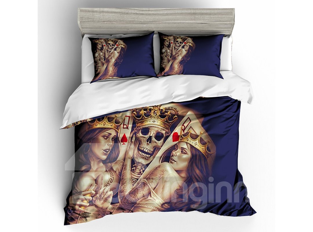 Skull King and Beauty Queen Printed Polyester 3-Piece 3D Bedding Sets/ Duvet Covers - Image 4