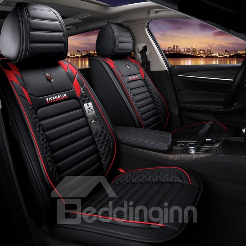 Sports Style Color Blocking Style Universal Leather Car Seat Covers - Image 2