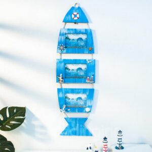Five Serial Hinged 3 Vertical Openings Wooden Creative Fish-shaped Wall Photo Frame