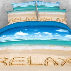 Blue Seaside and Beach Relax Printed 4-Piece 3D Bedding Set/Duvet Cover Set