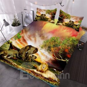 African Animals Flaming Clouds Natural Scenery 3-Piece 3D Comforter Set Ultra-soft Microfiber Bedding Set