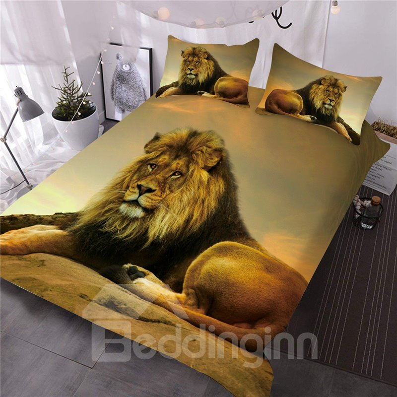 Lion Relaxing on Rock African Safari 3D 3-Piece Comforter Set/Bedding Set Microfiber - Image 2