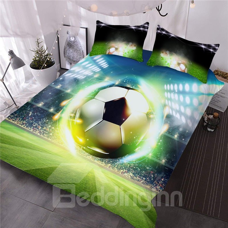 Soccer Ball with Stadium 3D Printed 3-Piece Comforter Set Ultra-soft Green Bedding Set - Image 2
