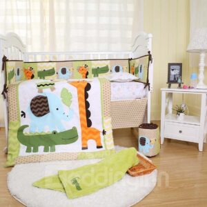 Cartoon Crocodile Giraffe Animal Printed 6-Piece Baby Nursery Crib Bedding Sets