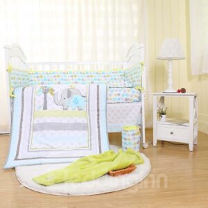 Cartoon Elephant and Tree Printed 5-Piece Crib Bedding Sets