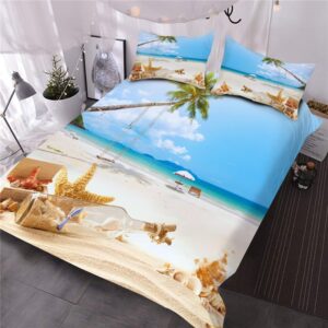 Starfish and Drift Bottle Printed 3-Piece 3D Comforter Set/Bedding Set Ultra-soft Microfiber No-fading Blue