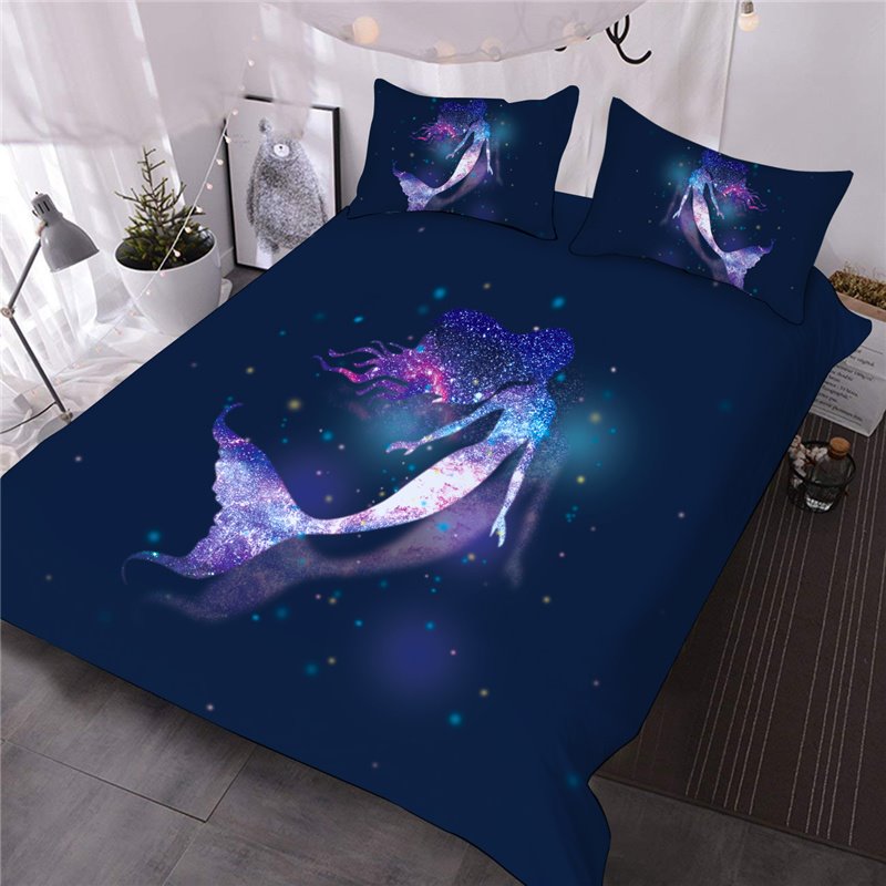 Purple Galaxy Mermaid 3D Animal Print 3-Piece Warm Comforter Set/Bedding Set - Image 2