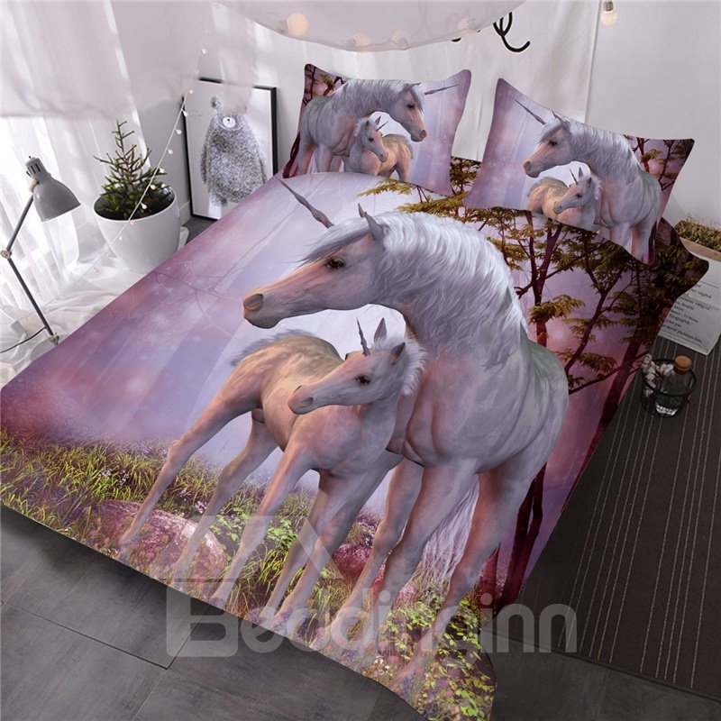 Heart-warming Pink Unicorn 3D Printed 3-Piece Comforter Set/Bedding Set - Image 2