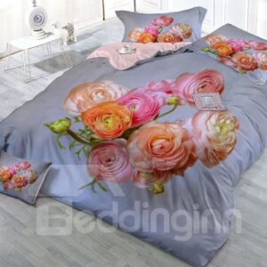 Beautiful Roses Wear-resistant Breathable High Quality 60s Cotton 4-Piece 3D Bedding Sets