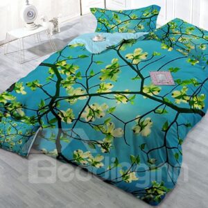 Green Pear Flower Soft Wear-resistant Breathable High Quality 60s Cotton 4-Piece 3D Bedding Sets