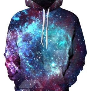Popular Long Sleeve Shining Galaxy Pattern Pocket Green 3D Painted Hoodie