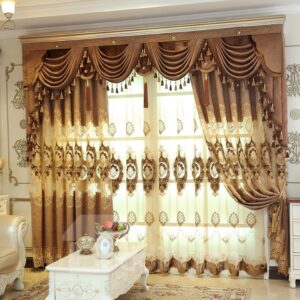 Gold Luxury Elegant Embroidered Chiffon Voile Sheer Curtains for Living Room No off-lining No Fading Net Curtains