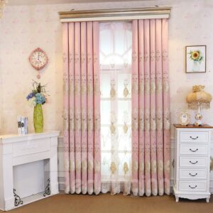 Pink Embroidery Floral Curtain Royal Drapes 2 Panels for Living Room