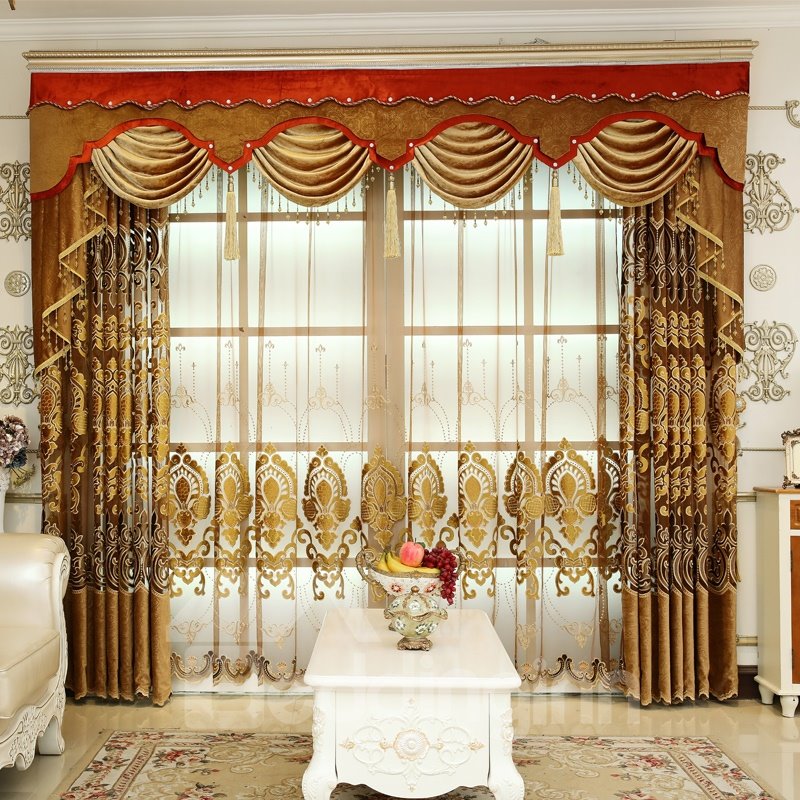 Royal Design Embroidery Brown Sheer Curtain for Living Room - Image 7