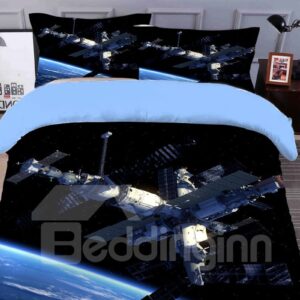 Fade Resistant And Breathable Spacecraft Printed 4-Piece 3D Galaxy Bedding Sets/Duvet Covers