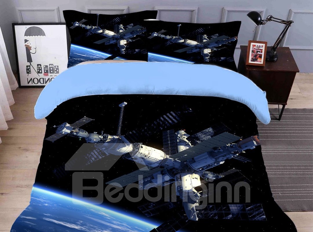 Fade Resistant And Breathable Spacecraft Printed 4-Piece 3D Galaxy Bedding Sets/Duvet Covers - Image 2