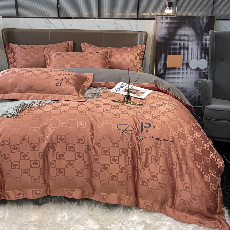 Luxurious Satin Jacquard Embroidery 4-piece Bedding set Silky Cotton Duvet Cover Set Full Queen Size - Image 5