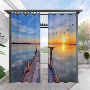 Modern 3D Printed Outdoor Curtains Sunset Landscape Curtain Cabana Grommet Top Curtain Waterproof Sun-proof Heat-insulating 2 Panels