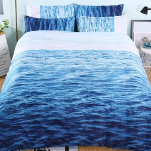 3D Blue Sea Ocean Printed 3 Piece Bedding Set/Duvet Cover Set No-fading Soft Polyester