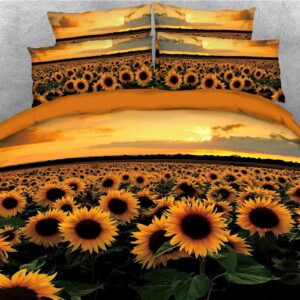3D Gorgeous Sunflower and Sunset 5-Piece Comforter Set/Bedding Set with White Quilt Soft Skin-friendly Polyester