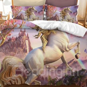 Slap-up Jumping Unocorn Printed 3-Piece Polyester Bedding Sets