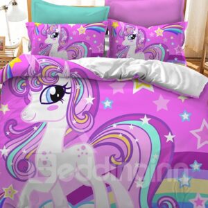 Chic Style Cute Unicorn With Shining Eyes Printed 3-Piece Phyester Bedding Sets