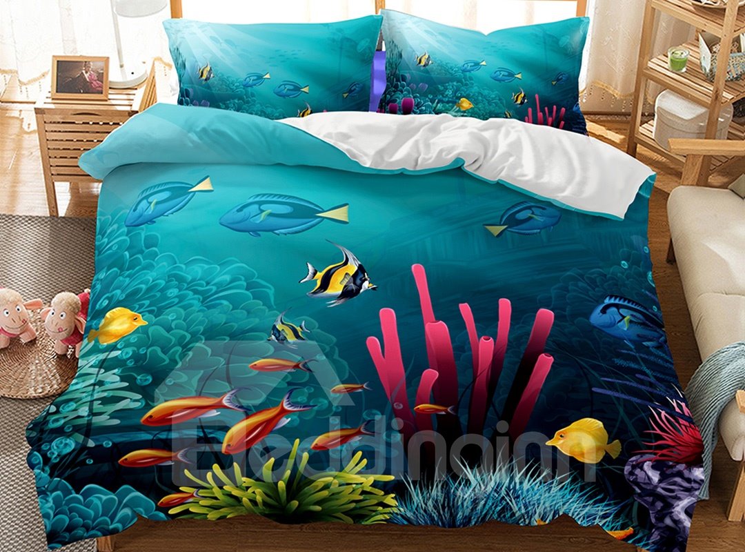 Oil Painting Sensel Sea World Printed 3-Piece 3D Bedding Sets/Duvet Covers - Image 3