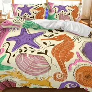 Soft Freehand Sketching Sea Otter Printed 3-Piece 3D Bedding Sets/Duvet Covers