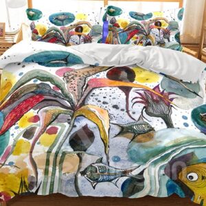 Freehand Sketching Aquatic Plant Printed 3-Piece 3D Bedding Sets/Duvet Covers
