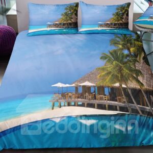 Fade Resistant Seaside With Holiday Village Printed 3-Piece 3D Bedding Sets/Duvet Covers