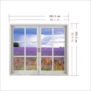 Romantic Lavender Field Window View Removable 3D Wall Sticker