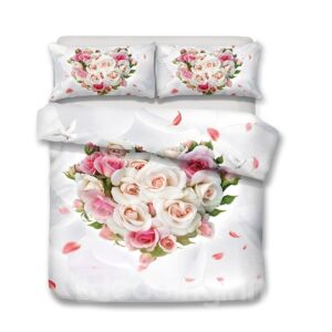 Pink Roses And Champagne Roses In A Heart Shape Printed 3-Piece Bedding Sets/Duvet Covers