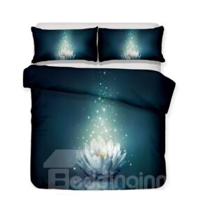 White Lotus On The Dark Green Lake Printed 3-Piece Bedding Sets/Duvet Covers