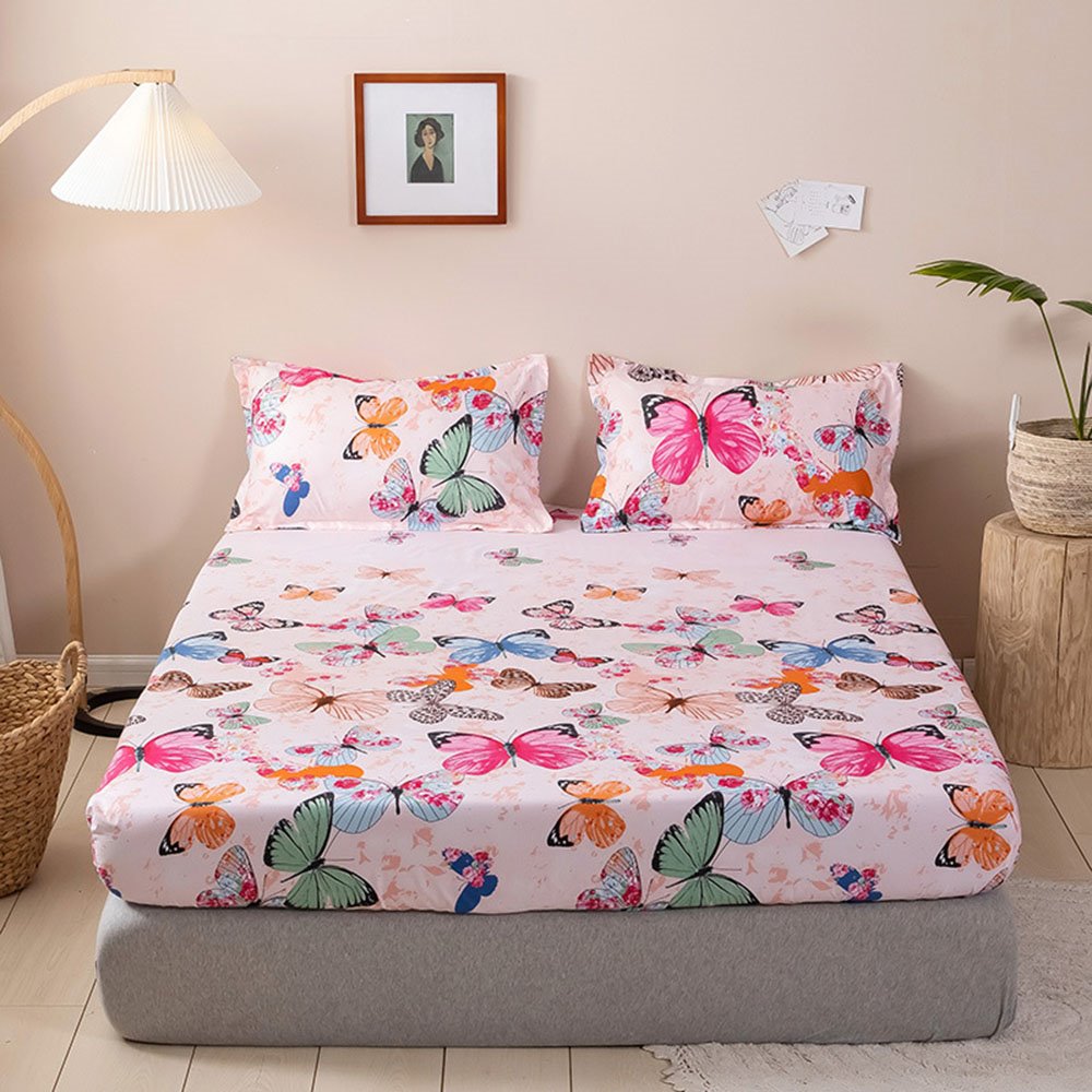 Butterfly Pattern Fitted Sheet 1-Piece Non-Fade Breathable Soft Polyester Bed Cover Mattress Cover - Image 3