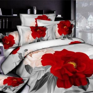 3D Red And Pink Roses Printed 5-Piece Comforter Sets