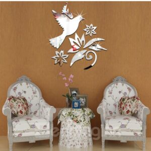 14¡Á16in Bird and Flowers Mirror Waterproof and Eco-friendly 3D Wall Stickers