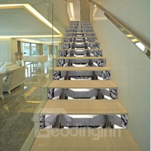 3D Grey Stone Train Track Printed 13-Piece PVC Waterproof Eco-friendly Stair Murals